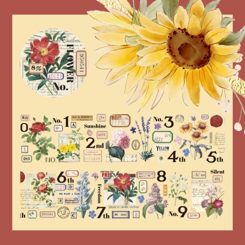 pretty flower typography number PET Washi Tape