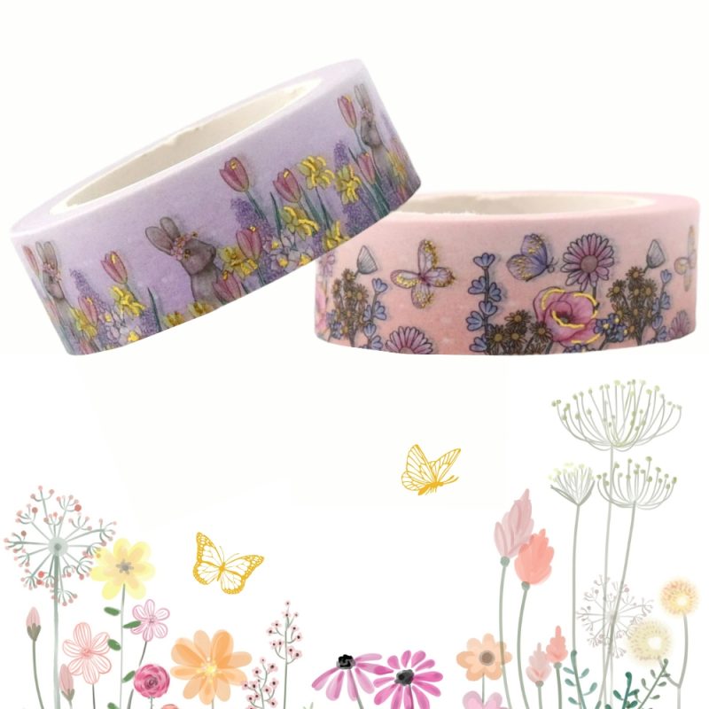 Cute Purple Rabbit Washi Tape With Flowers