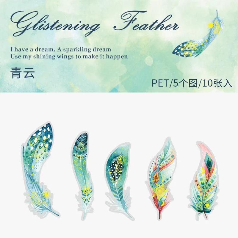 Gold foil feather PET stickers