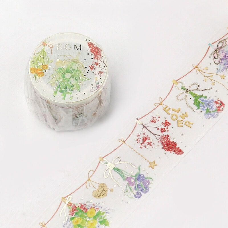 BGM Flower Bouquet Washi Tape - Gold Foil - Japanese - Dried Flowers