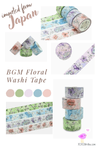 BGM Floral Washi Tape - 4 Beautiful Styles - Gold Foil - Imported From Japan - Blue - Purple - Pink - Green - Aesthetic Flower Design
