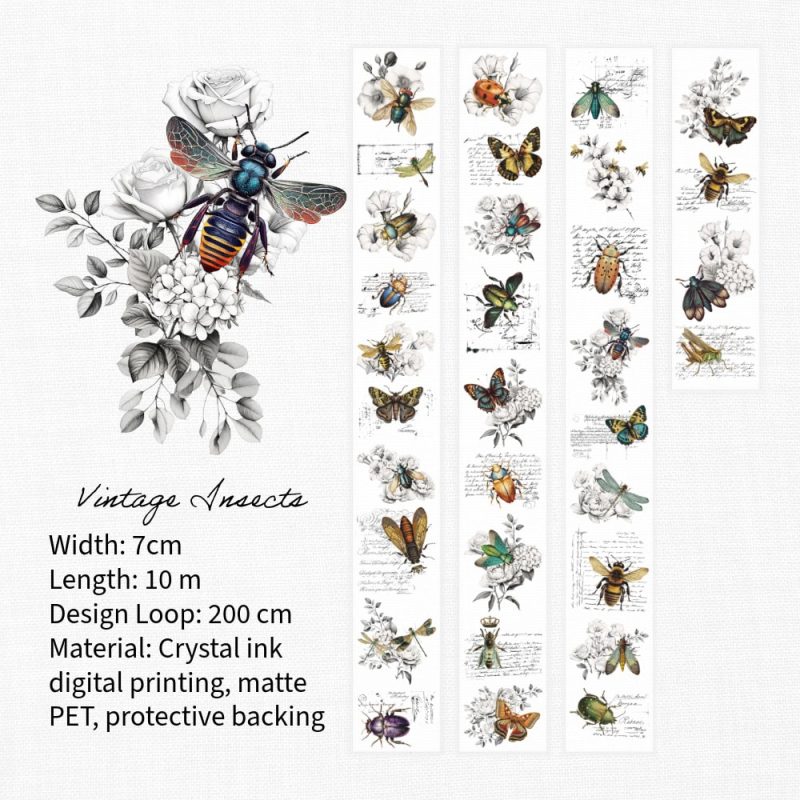 Butterflies, beetles, bees, vintage insects PET tape